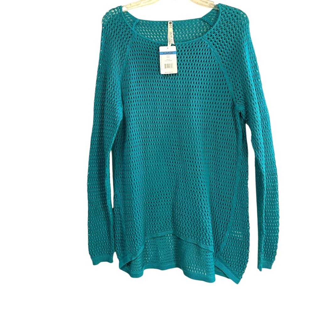 Open Knit costal sweater top beach  boho teal / Gulf Stream Leo & Nicole SZ XL